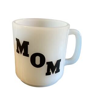 Vintage 1970's Retro Glasbake “Mom” White Milk Glass Coffee Cup Mug